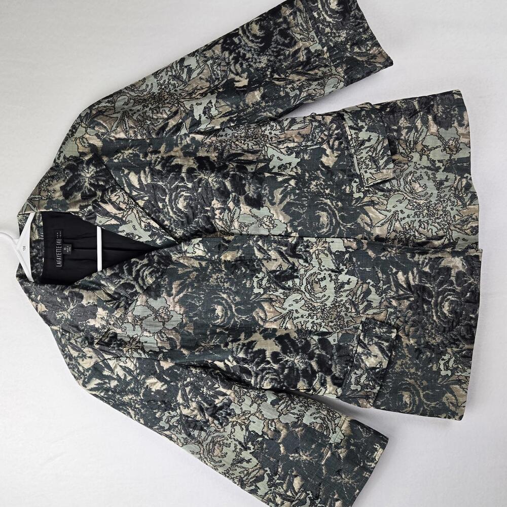 Lafayette 148 Helena Brocade Metalic Floral Print Blazer Size 10